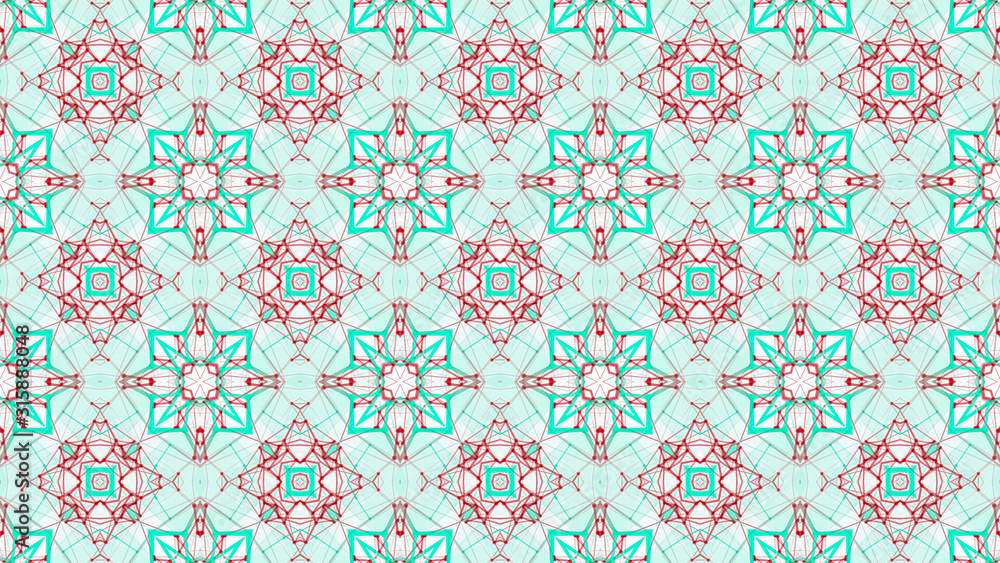 abstract kaleidoscope pattern. red-turquoise shapes on a white background. 3d render illustration. abstract kaleidoscope pattern. red-turquoise shapes on a white background. 3d render illustration.