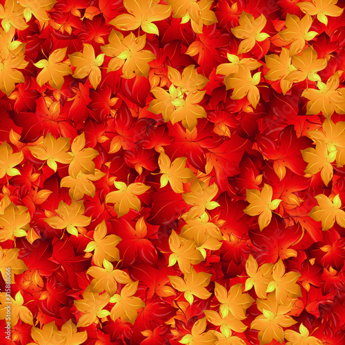 Seamless background design with red and yellow leaves