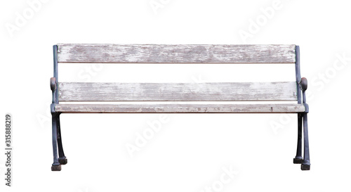 Obraz na plátně Old blank wooden bench single isolated on white background and clipping path