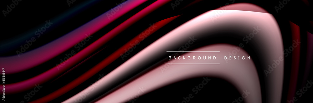 Fototapeta premium Сolorful flow poster. Wave liquid lines and shapes in black color background. Vector Illustration