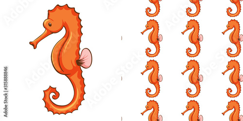 Seamless background design with orange seahorse