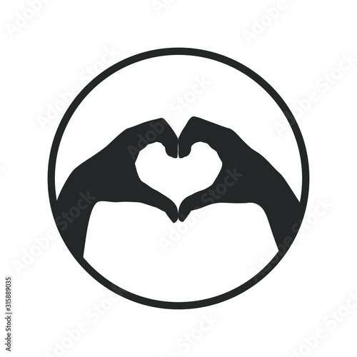 Hands folded in the shape of a heart. Sign in the circle isolated on white background. Gesture of the hands folded as heart. Vector illustration