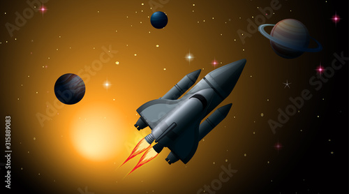 Rocket in solar system scene