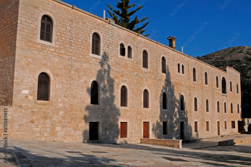 Buildings and terrace at the Monastery of Agios Neofytos in Pafos Cyprus