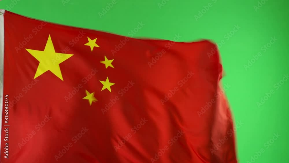 China Flag flying in front of Green Screen Chroma key - Chinese flag on Green Background China Flag flying in front of Green Screen Chroma key - Chinese flag on Green Background