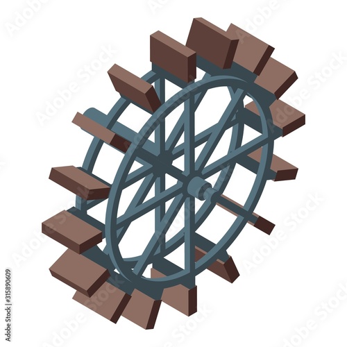 Metal wood water mill icon. Isometric of metal wood water mill vector icon for web design isolated on white background