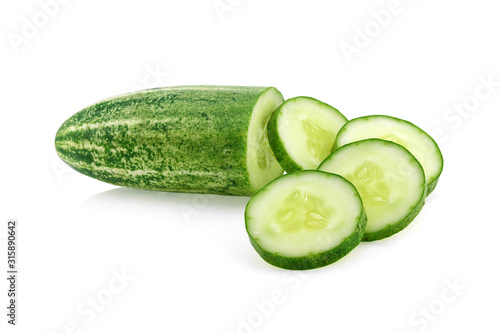 Cucumber and slices isolated on white background