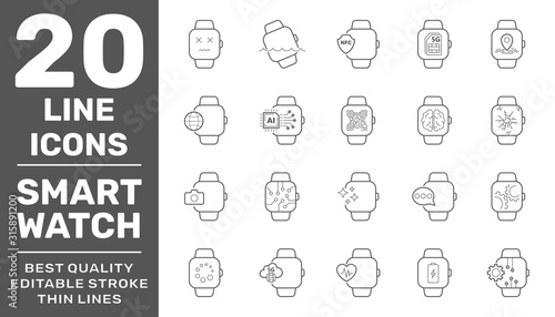 Smart Watch Vector Icons. Vector illustration. Editable Stroke. EPS 10