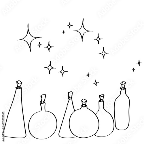 abstract art illustration set of alchemy bottles, science, research