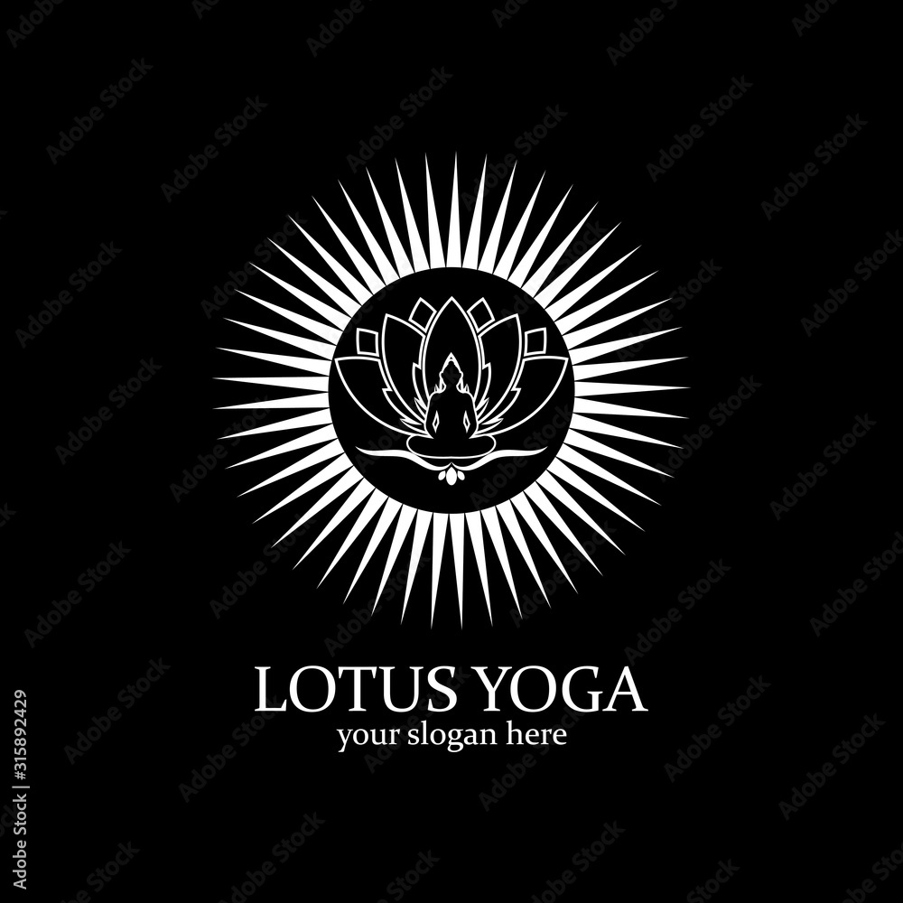 Fototapeta premium yoga logo design stock. human meditation in lotus flower vector illustration