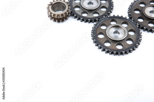 gears on white background close up with copy space