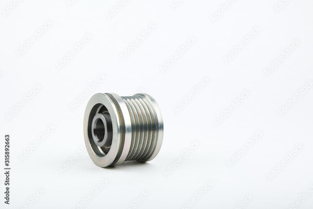 pulley with overrunning clutch on white background pulley with overrunning clutch on white background
