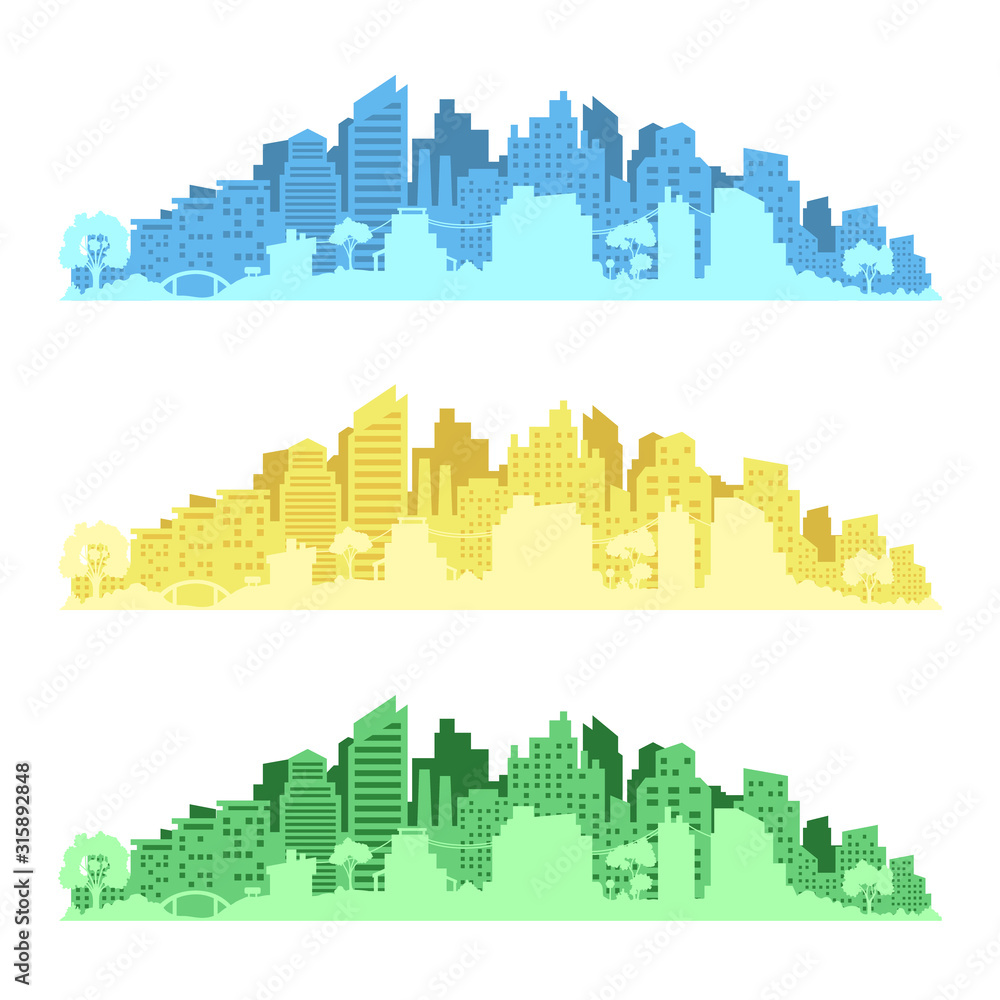 City silhouette with windows. Vector Illustration isolated on white background.