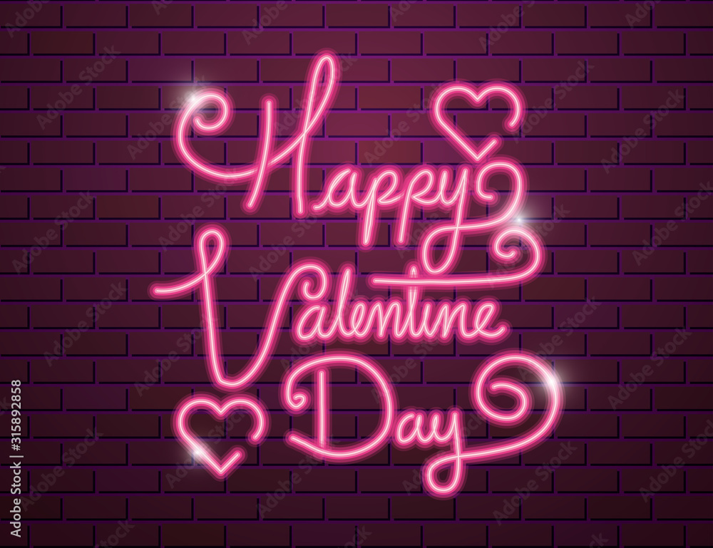 happy valentines day lettering of neon light