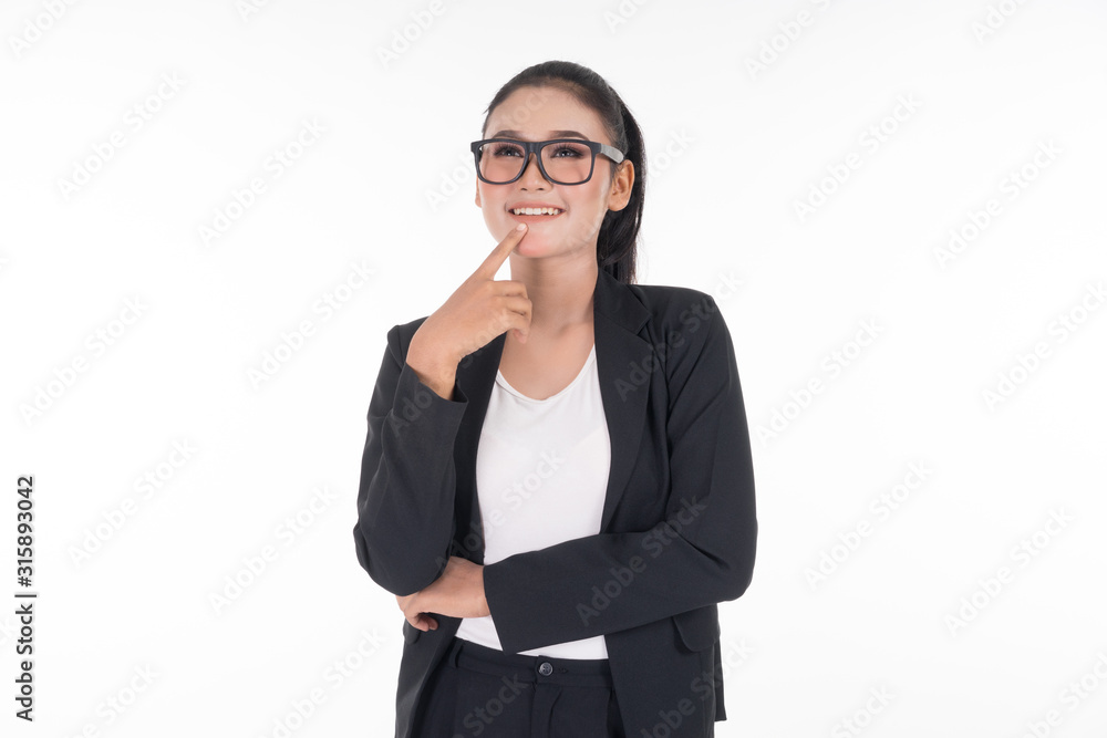 An attractive woman wearing business attire with various expressions isolated on white background. Suitable for image cut out and manipulation works for technology, business or finance theme. An attractive woman wearing business attire with various expressions isolated on white background. Suitable for image cut out and manipulation works for technology, business or finance theme.