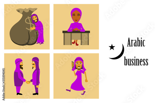 assembly of flat icons on theme Arabic business