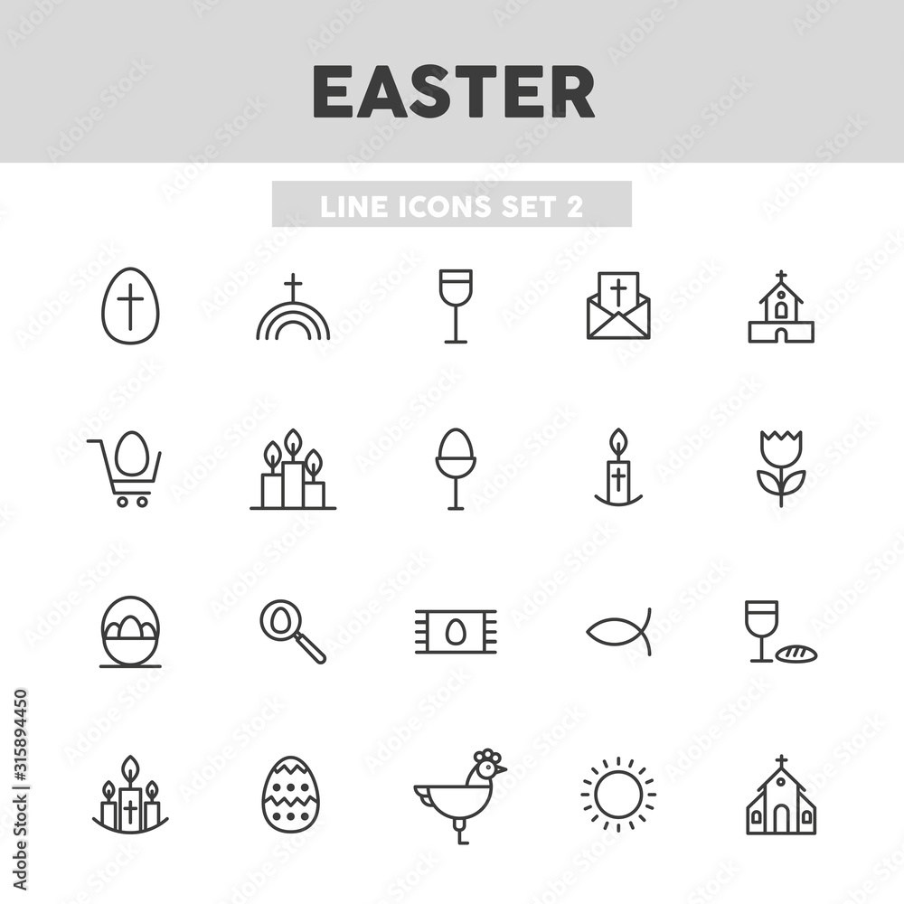 Easter simple set line icons. Vector illustration symbol elements for web design..