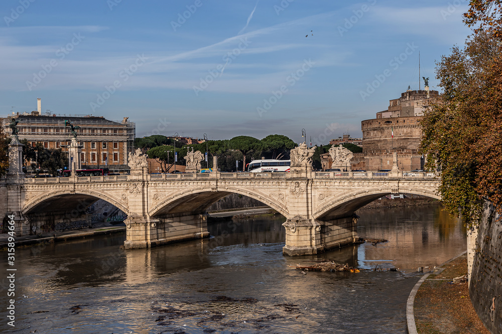 Vittorio Emanuele II bridge in Rome, Italy