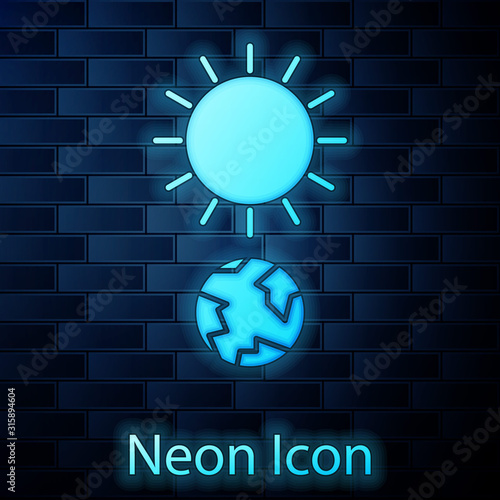 Glowing neon Solstice icon isolated on brick wall background. Vector Illustration