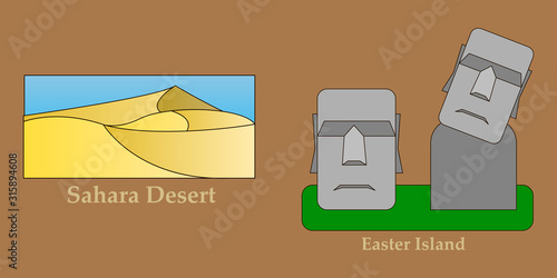 Travel, journey concept. Famous monuments of world countries. Vector illustration