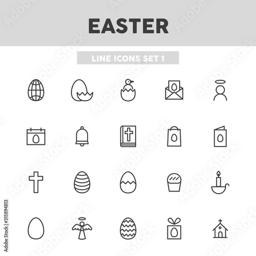 Easter simple set line icons. Vector illustration symbol elements for web design.