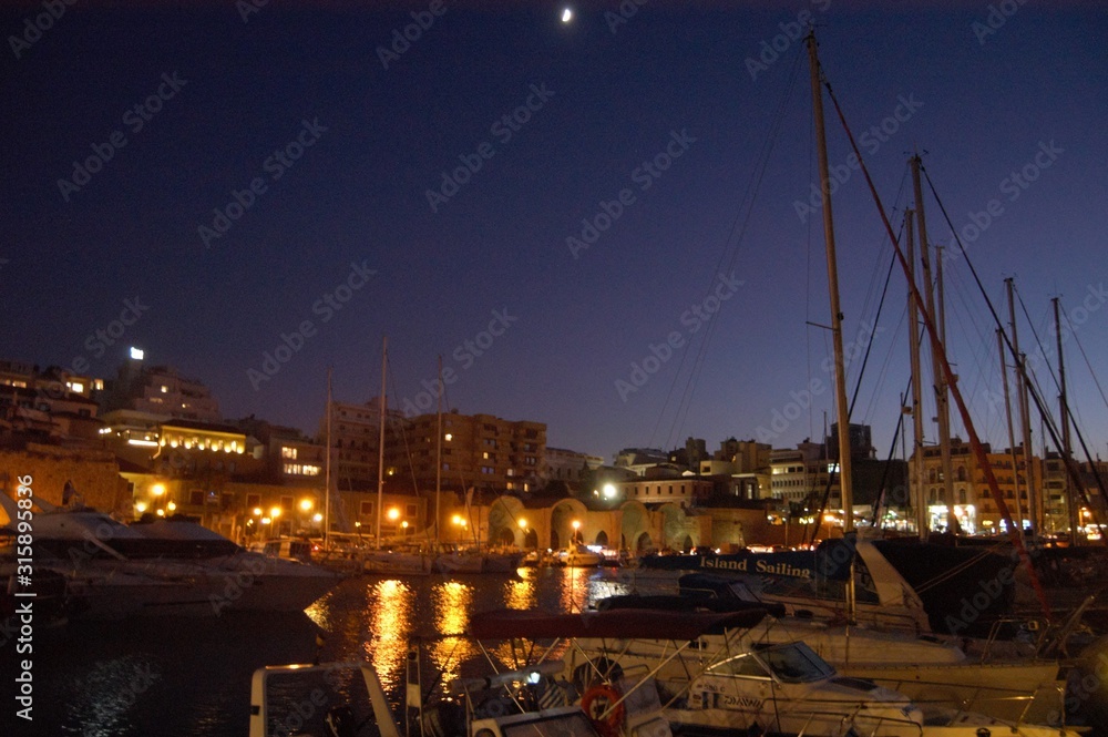 View of Heraklion port from cafe marina