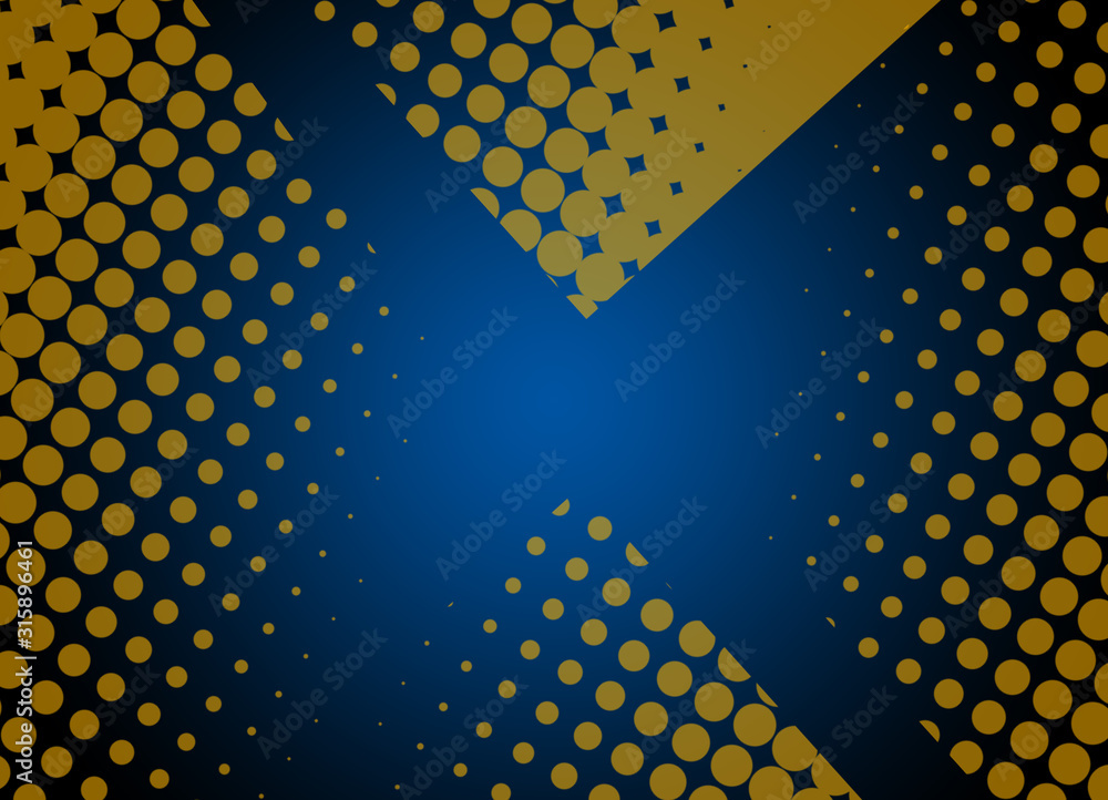 Elegant dark blue background, with abstract yellow circles.