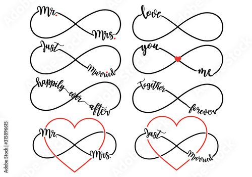 Valokuva Wedding letterings with infinity sign, vector set