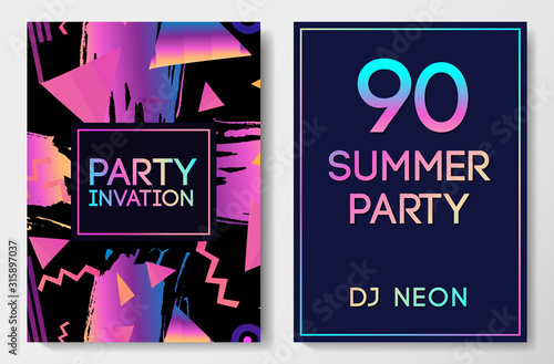 Retro Futurism flyer set. Vector futuristic synth wave illustration. 80s Retro poster Background. Good design for poster, t-shirt print design and poster background. Futuristic vector illustration in