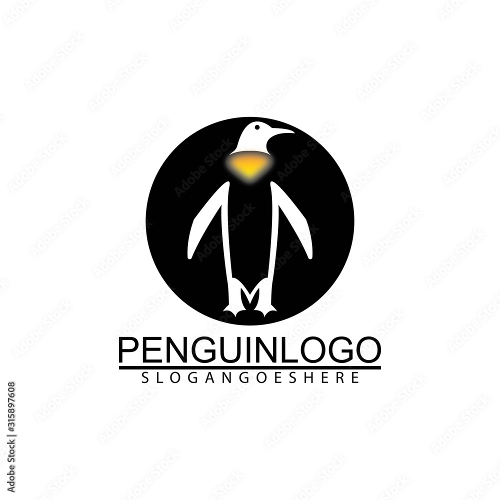 Obraz premium Penguin bird vector logo. Arctic animal symbol, North Pole and South Pole.