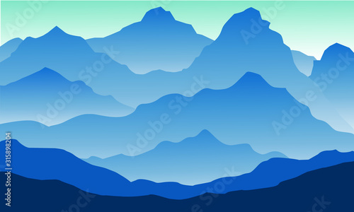 Vector illustration blue mountain landscape.