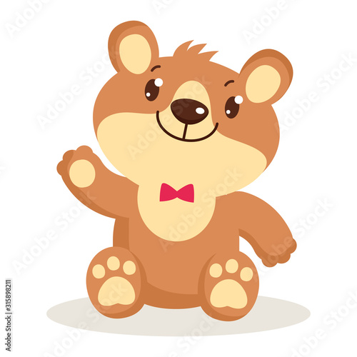 Cute cartoon teddy bear puppies sitting vector illustration. Little bear character isolated. Toy for girls. Small bear animal flat style icon vector illustration design.