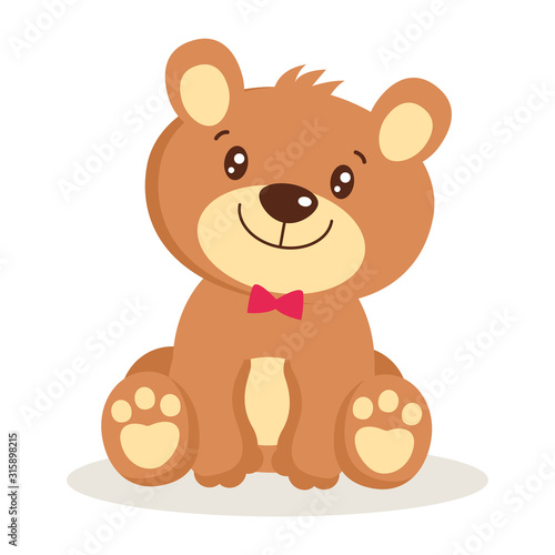 Toy for girls. Cute cartoon teddy bear puppies sitting vector illustration. Little bear character isolated. Small bear animal flat style icon vector illustration design.