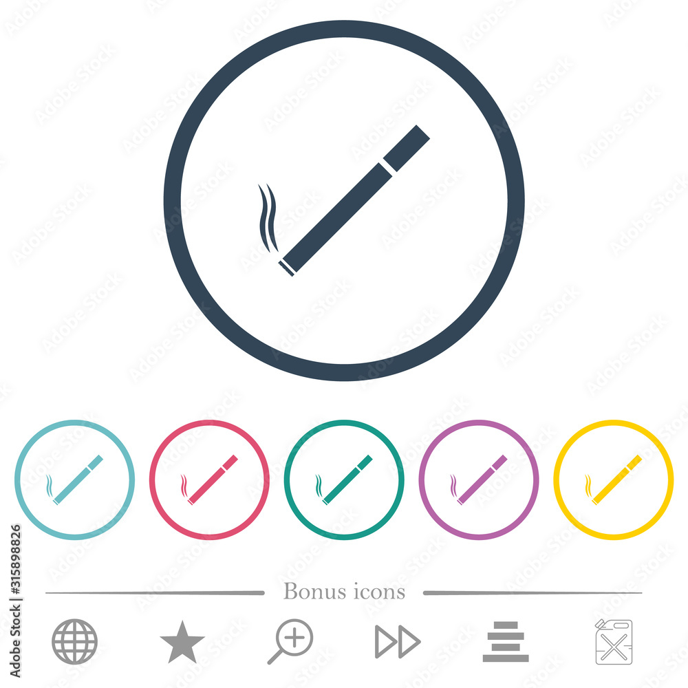 Cigarette flat color icons in round outlines Cigarette flat color icons in round outlines