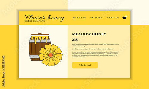 Honey shop web site template. Modern propolis illustration for design and web.