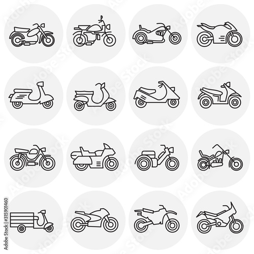 Motorcycle icons set outline on background for graphic and web design. Creative illustration concept symbol for web or mobile app