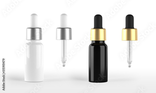 Serum dropper bottle mockup isolated on white background. Pipette included photo
