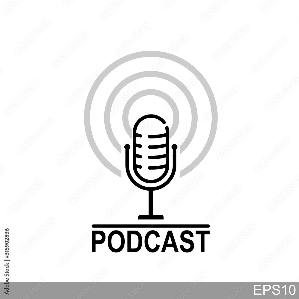 Podcast radio icon illustration. Webcast audio record concept logo. Podcast radio icon illustration. Webcast audio record concept logo.