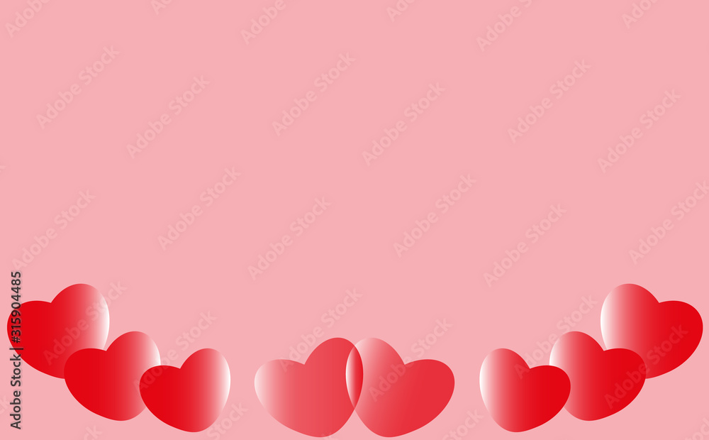 Vector illustration of red hearts on a pink background, valentine's day vector, decoration element, graphics for greeting cards, for mother's day for women's day.