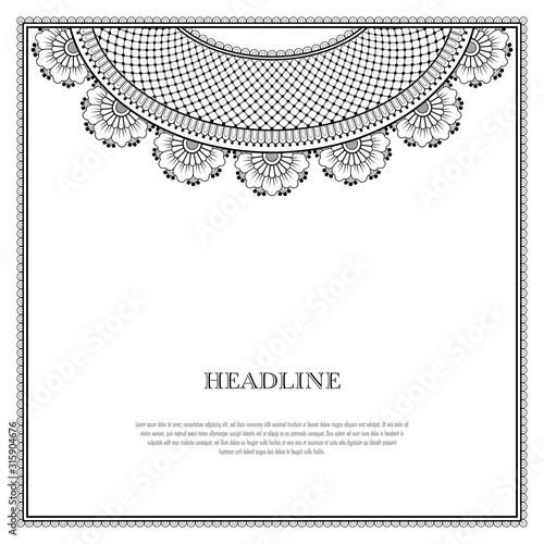 Decorative monochrome pattern in ethnic oriental style for greeting card, invitation, announcement or coloring book page