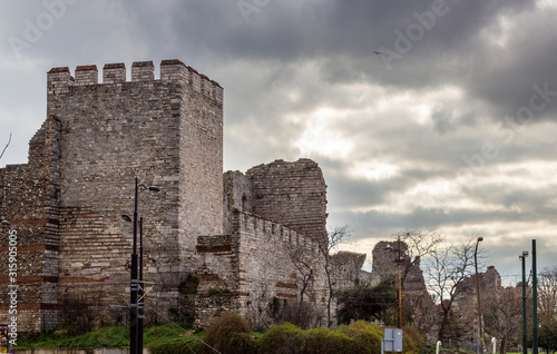 Photography Eastern roman byzantine walls surrounding historical old Istanbul peninsula