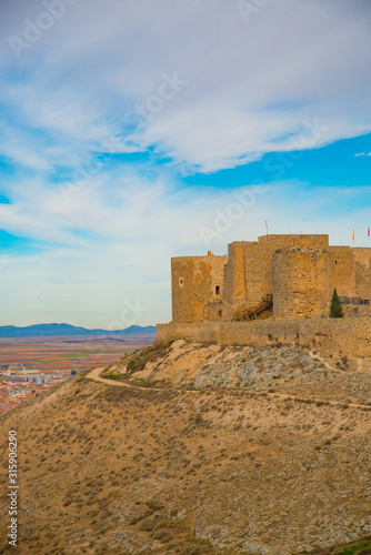 TOLEDO, SPAIN - February 4, 2019: Consuegra is an a windmills area which has a story about Don Quijote. Spain is an European country which has many touristic places..