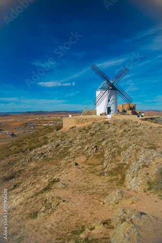 TOLEDO, SPAIN - February 4, 2019: Consuegra is an a windmills area which has a story about Don Quijote. Spain is an European country which has many touristic places..