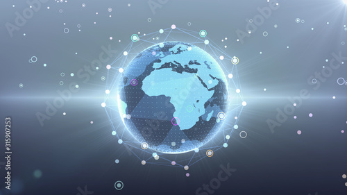 Earth on Digital Network concept background, EU, Africa, 