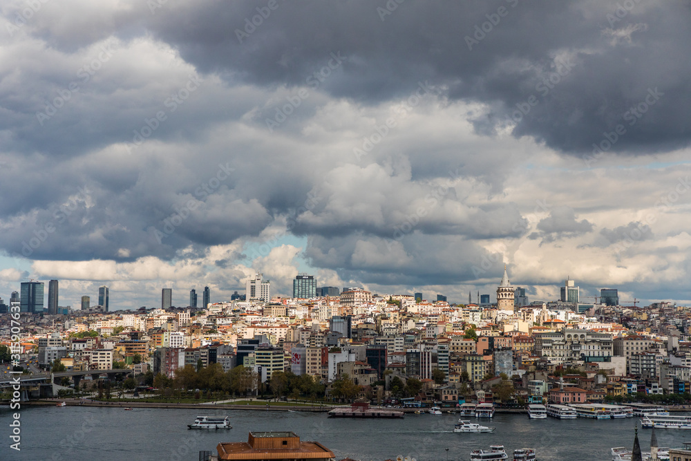 Istanbul, Turkey - October, 2019: Galata tower at Sunset. Istanbul, Turkey . Travel and Business background