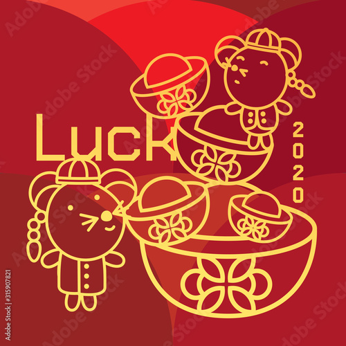 rat greeting with gold bars for chinese new year