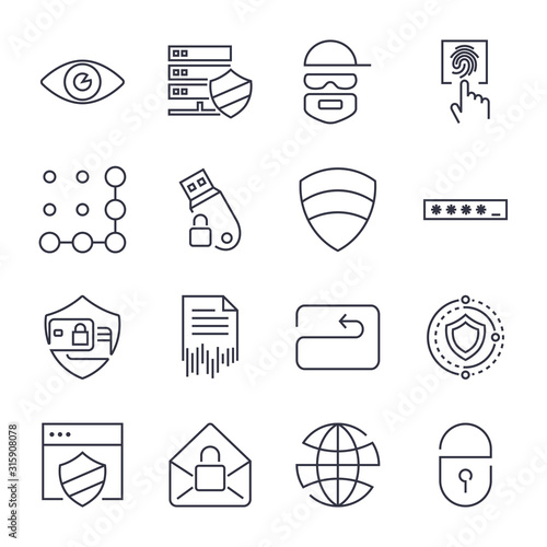 Flat Design Protection and Security Icons Set. Vector Illustration Of 16 Web Safety Icons. Pack Of Easy Payment, Safeguard, Safe Lock And Other Elements. Icon set with editable stroke