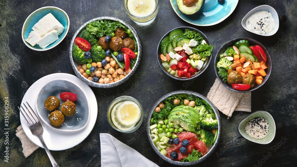 Healthy vegetarian dinner table setting Healthy vegetarian dinner table setting