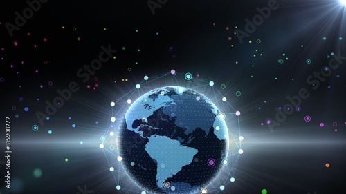 Earth on Digital Network concept background, South America, Mexcico,
