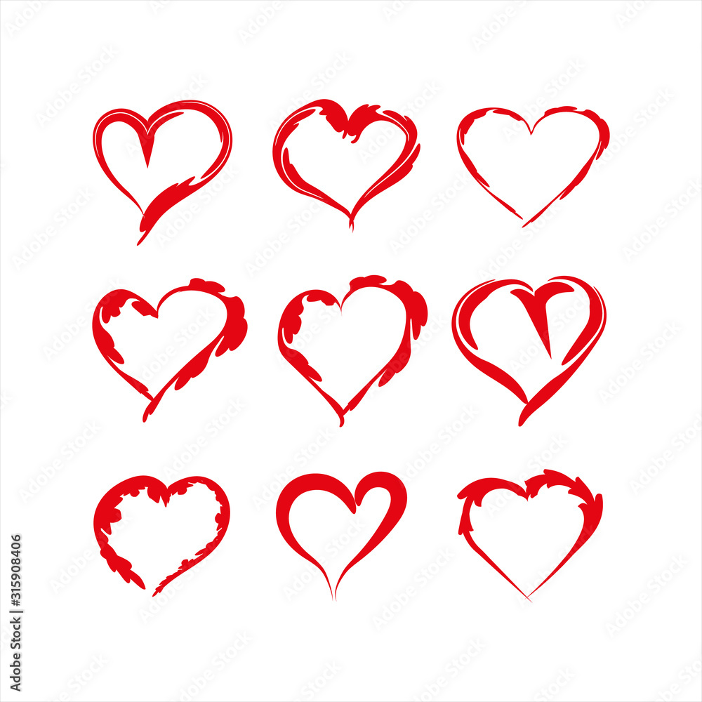 Set of red hearts, vector illustration,decoration element, graphics for greeting cards.Design elements for Valentine's day, women's day and mother's day.
